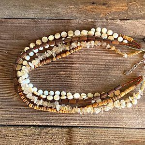 SILPADA N1507 5 STRAND OPAL QUARTZ WOOD COCONUT SHELL BEAD BOHO NECKLACE